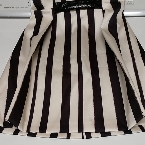 Topshop Dress Faux Leather Detail Split Short Sleeve Black White Stripe sz Small - Picture 10 of 12